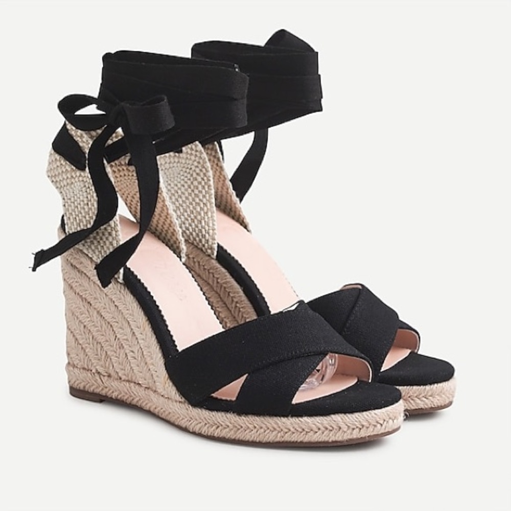 J. Crew Black Lace-Up Espadille Wedges Size 6
